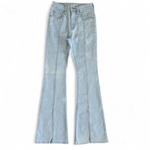 Levis 726 High Rise Flare Jeans Light Wash Blue Front Slit Hem W25 L32